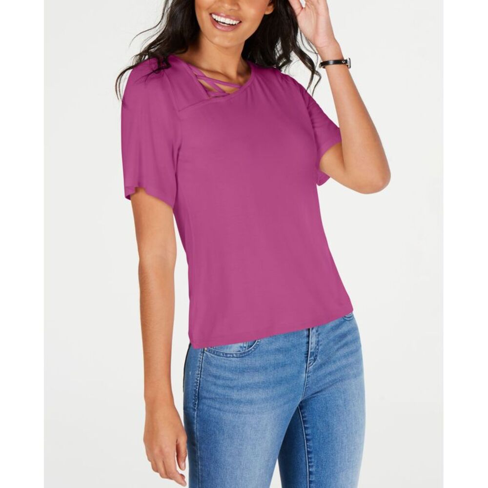 Thalia Sodi Asymmetric Lattice Neck Top